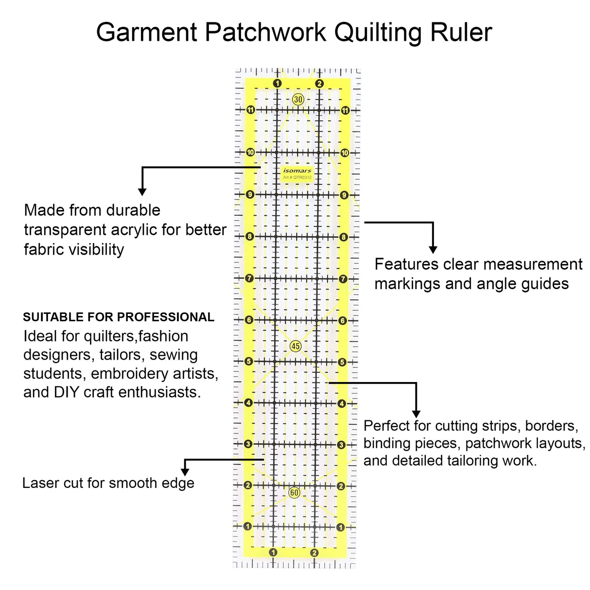 Isomars Quilting Ruler Set of 2 | 3" x 12" & 4.5" x 4.5"