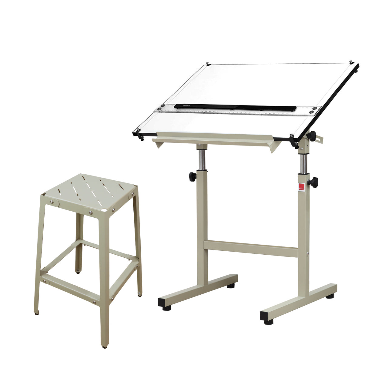 Isomars Scholar A1 Drafting Table with Parallel Scale & Metal Stool, Adjustable Height 35"–47", 0°–180° Tilting Drawing Board, Grey Drafting Desk for Architects, Artists & Engineers