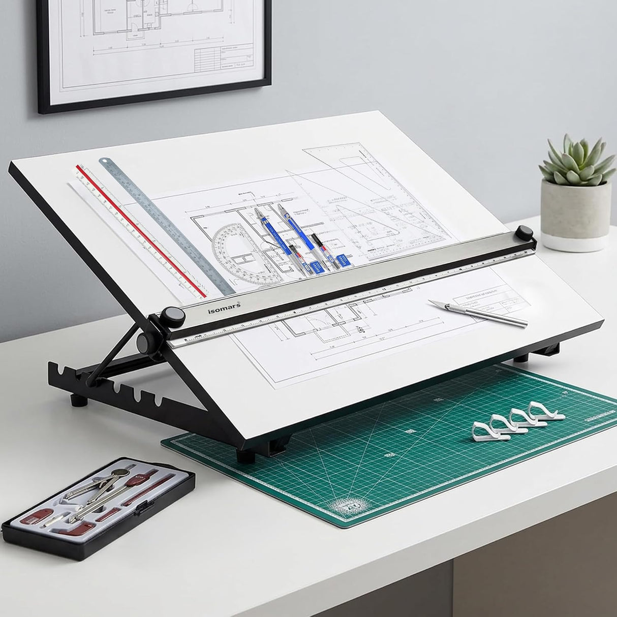 Isomars Drawing Drafting Board -A2 - 18.5"x25.5" Table Model | Set Of 10 - Technical Drawing & Drafting Items Ideal for Architects, Engineers, Designers & Artists Students and Professionals