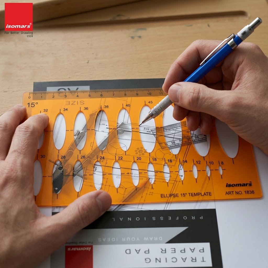 Isomars 15 Degrees Ellipse Ellipses Shapes Figure Symbols Drafting Drawing Template Stencil (15°)