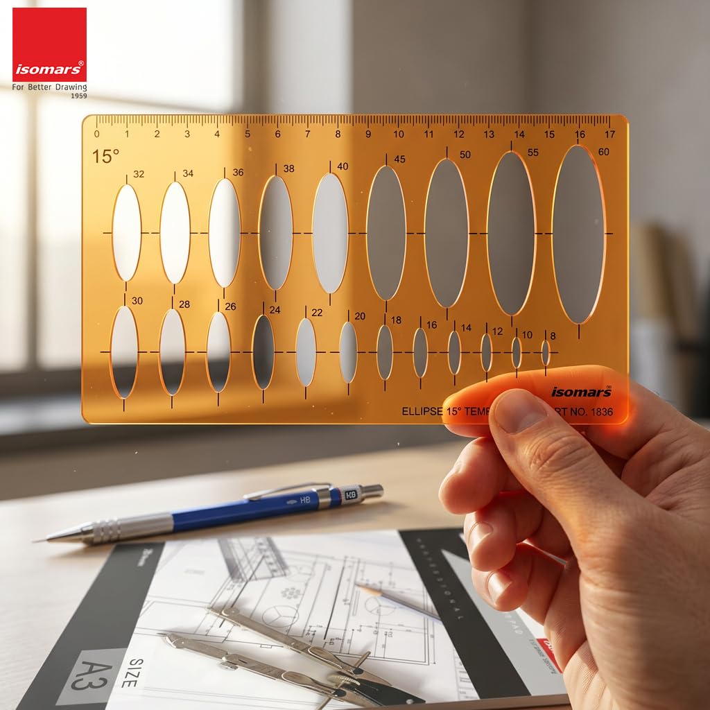 Isomars 15 Degrees Ellipse Ellipses Shapes Figure Symbols Drafting Drawing Template Stencil (15°)