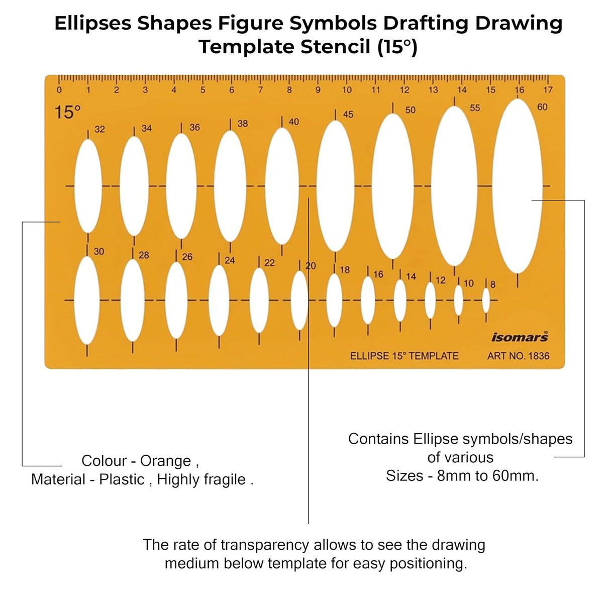 Isomars 15 Degrees Ellipse Ellipses Shapes Figure Symbols Drafting Drawing Template Stencil (15°)