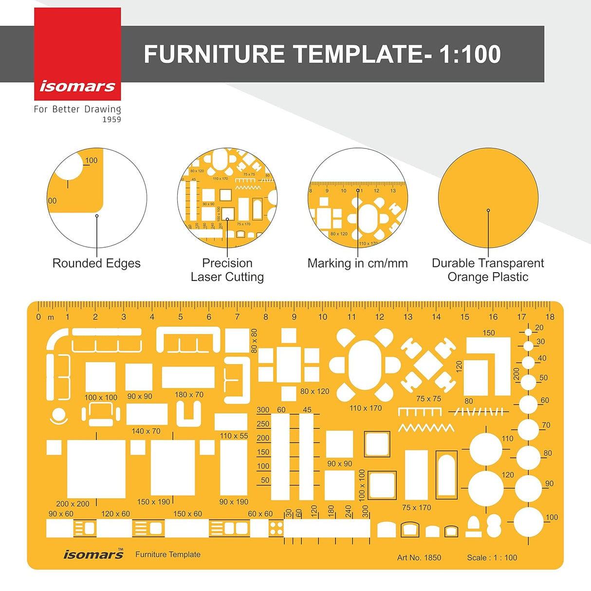 Isomars Architect Templates | Drawing Drafting Template | 1:50 | 1:100 | 1:200 | for Architecture, Furniture, House Planning | Hoise Blueprint & Mapping | Interior Designing