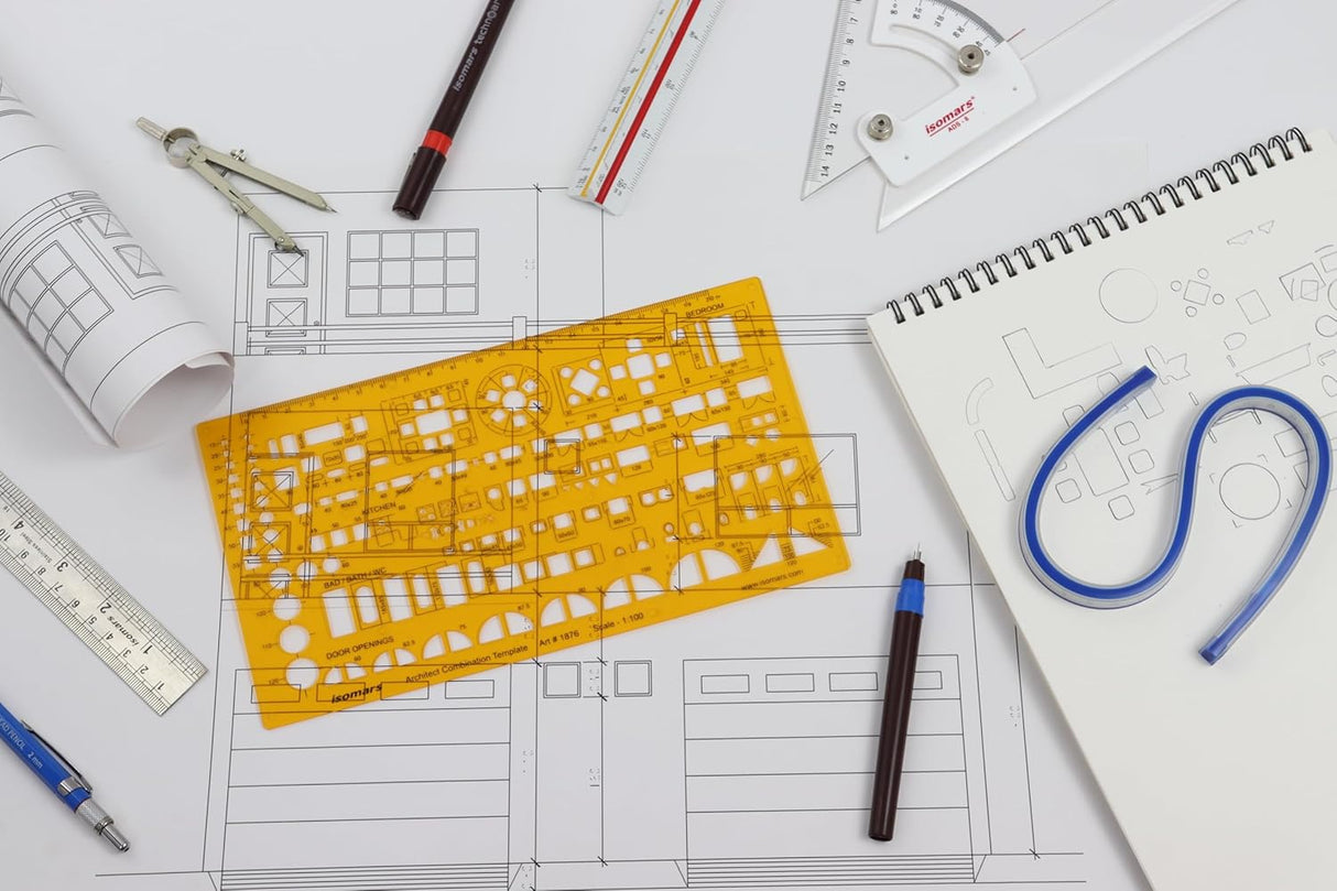 Isomars Architect Templates | Drawing Drafting Template | 1:50 | 1:100 | 1:200 | for Architecture, Furniture, House Planning | Hoise Blueprint & Mapping | Interior Designing