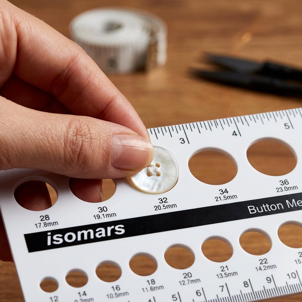 Isomars Button Measuring Scale – Acrylic Button Size Gauge with CM/MM Markings for Tailoring, Fashion Designing & Garment Measurement