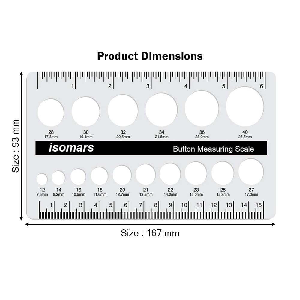 Isomars Button Measuring Scale – Acrylic Button Size Gauge with CM/MM Markings for Tailoring, Fashion Designing & Garment Measurement