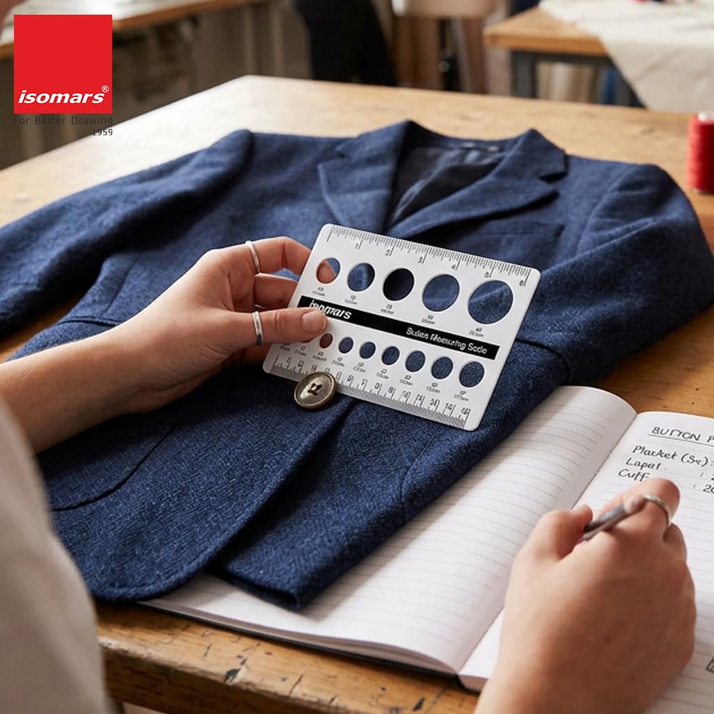 Isomars Button Measuring Scale – Acrylic Button Size Gauge with CM/MM Markings for Tailoring, Fashion Designing & Garment Measurement