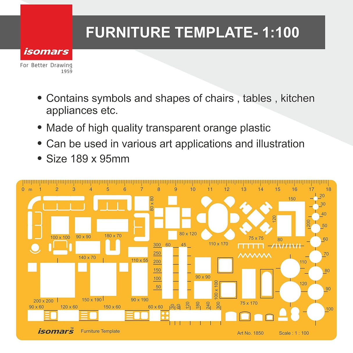 Isomars Architect Templates | Drawing Drafting Template | 1:50 | 1:100 | 1:200 | for Architecture, Furniture, House Planning | Hoise Blueprint & Mapping | Interior Designing