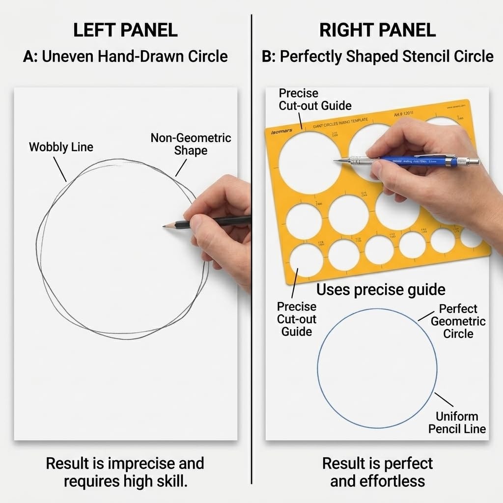Isomars Giant Circles Drawing Template, Large Circle Stencil for Engineering & Drafting, Precise Geometry Tool for Architects, Designers & Students, Transparent Plastic, Multiple Sizes