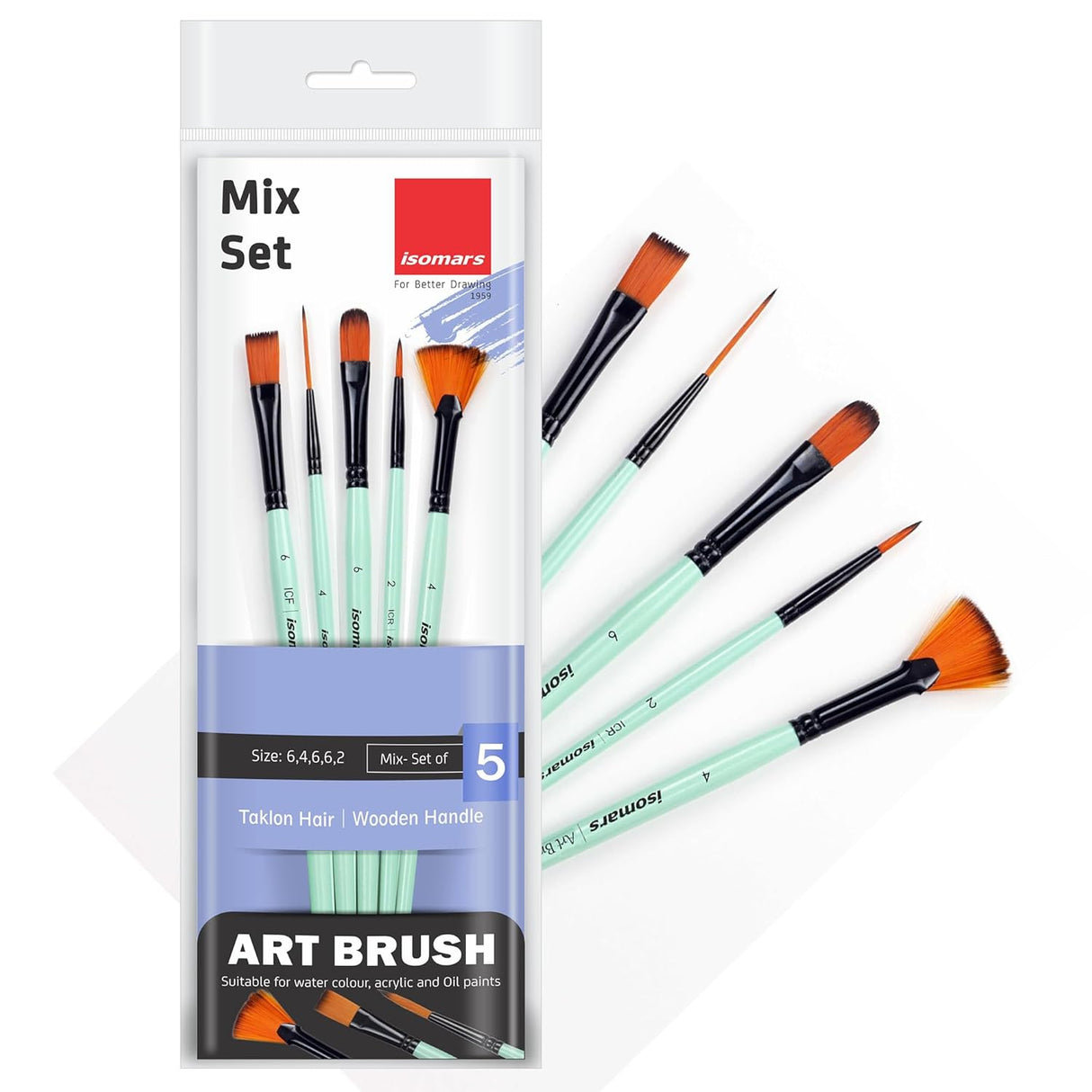 Isomars Paint Brushes Set of 5 Mixed Professional Synthetic Artist Brushes