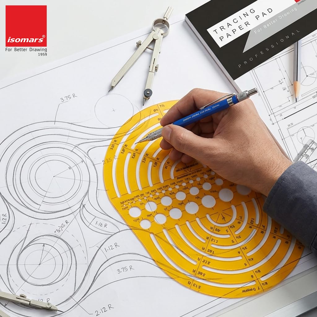 Isomars Radius Master Circle Template, Large Circle and Semi Circle Arc Drafting Stencil with Multiple Radius Measurements for Architects, Engineers, Designers, Technical Drawing & Blueprint Planning