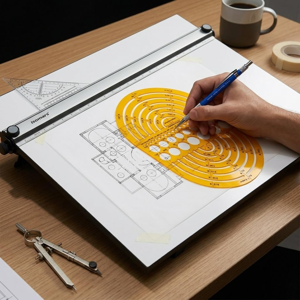 Isomars Radius Master Circle Template, Large Circle and Semi Circle Arc Drafting Stencil with Multiple Radius Measurements for Architects, Engineers, Designers, Technical Drawing & Blueprint Planning