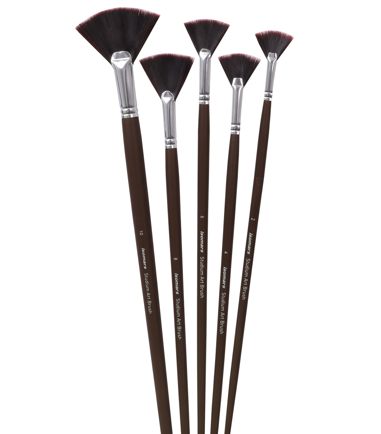 Isomars Studium Extra Long Handle Fan Brush Set Of 5 For Acrylic And Watercolor Painting