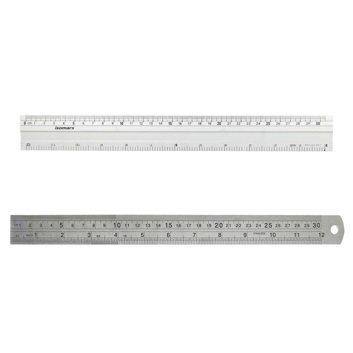 Isomars 12 Inch Aluminium Cutting Ruler & 12 Inch Stainless Steel Scale Combo | Dual Side CM & Inch Markings | Precision Measuring Rulers for Drawing, Drafting, Craft, Office & School Use
