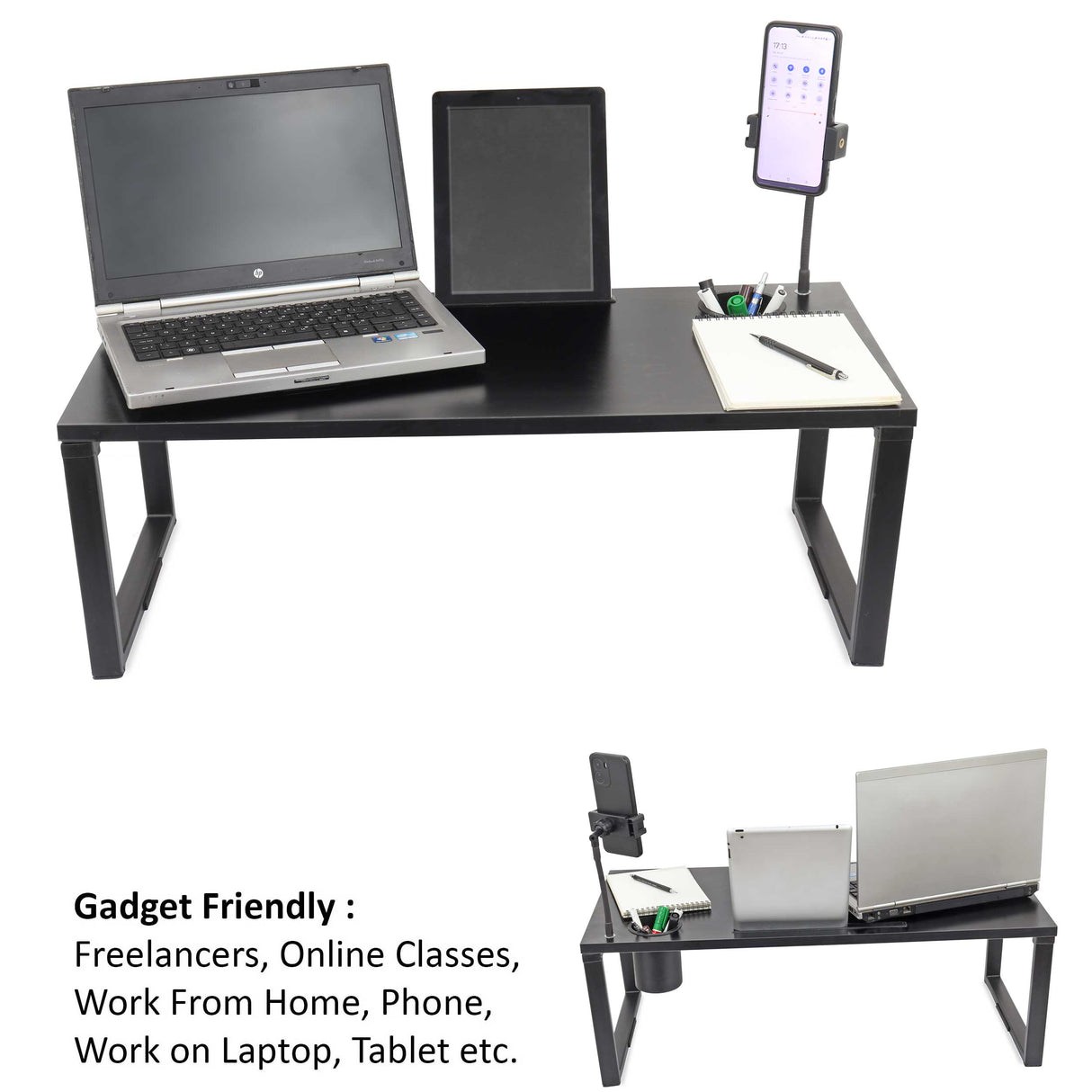 Isomars Bed Desk/Floor Desk with Mobile Holder 76cm x 35.5cm (30" x 14") Laptop Study Table for Work from Home, Online Classes, Card Games and Kid's Activities (Black)