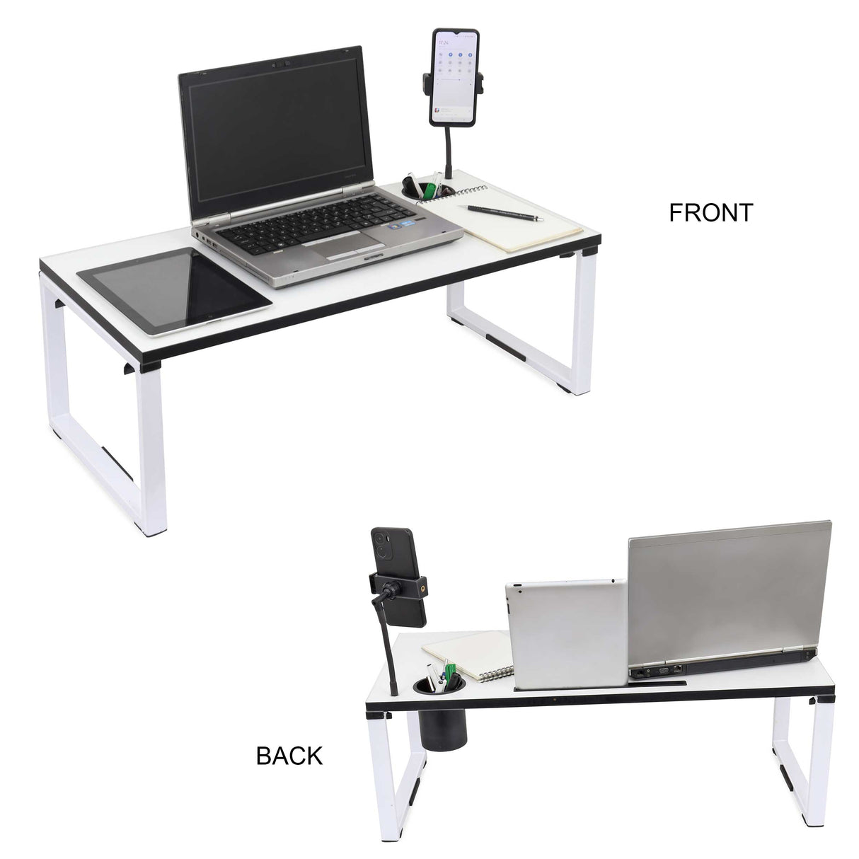 Isomars Bed Desk/Floor Desk with Mobile Holder 76cm x 35.5cm (30" x 14") Laptop Study Table for Work from Home, Online Classes, Card Games and Kid's Activities (White)