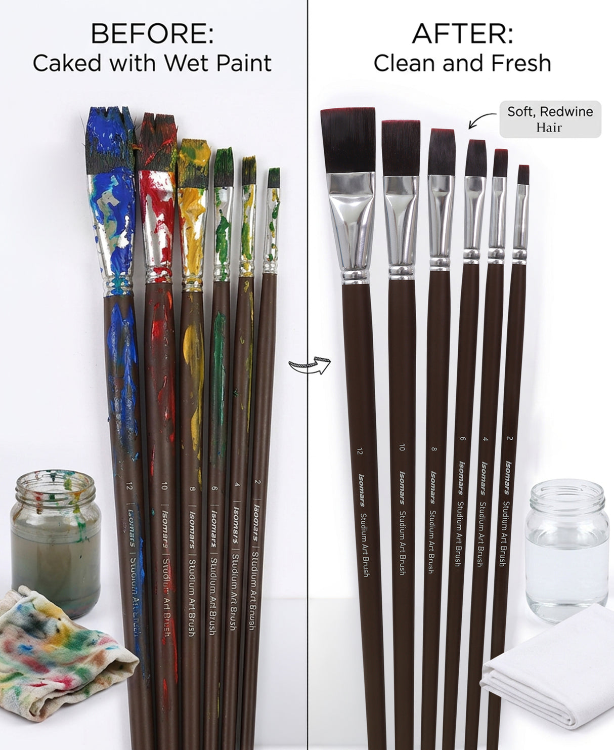 Long Wooden Handle Artist Brush Set For Blending Layering And Background Painting