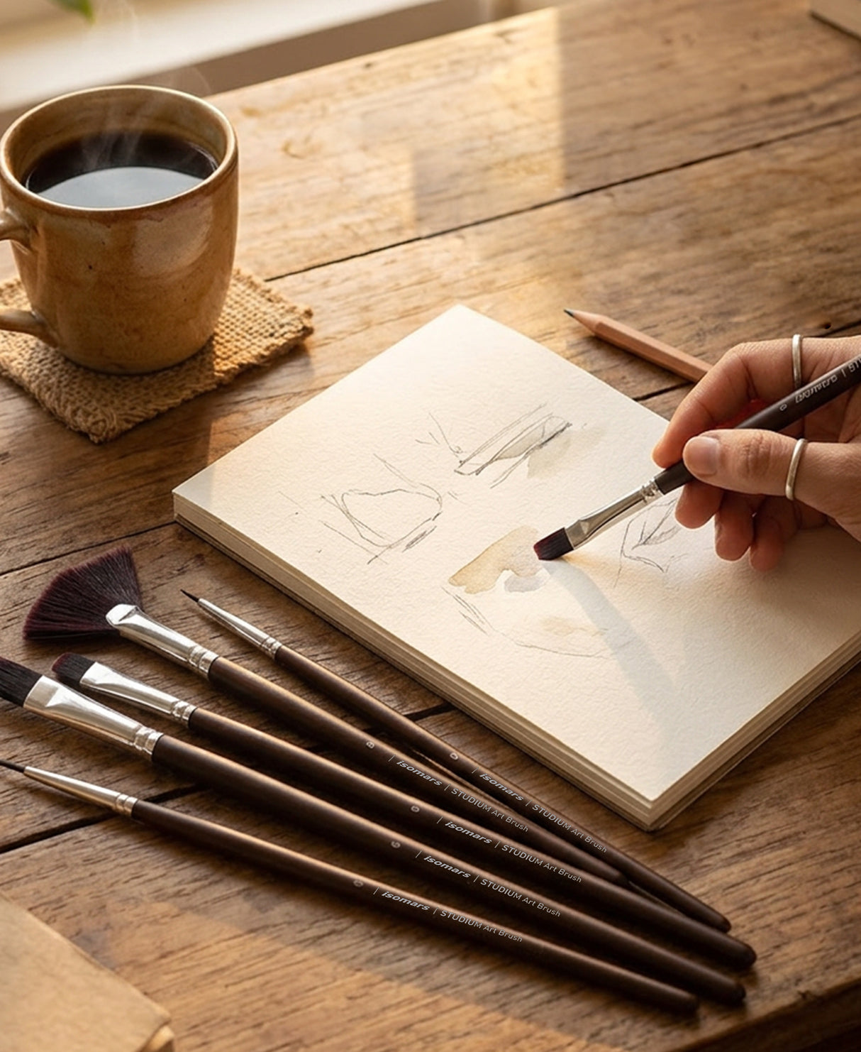 Long Wooden Handle Artist Brush Set With Fan Flat Filbert Angular And Liner Brushes