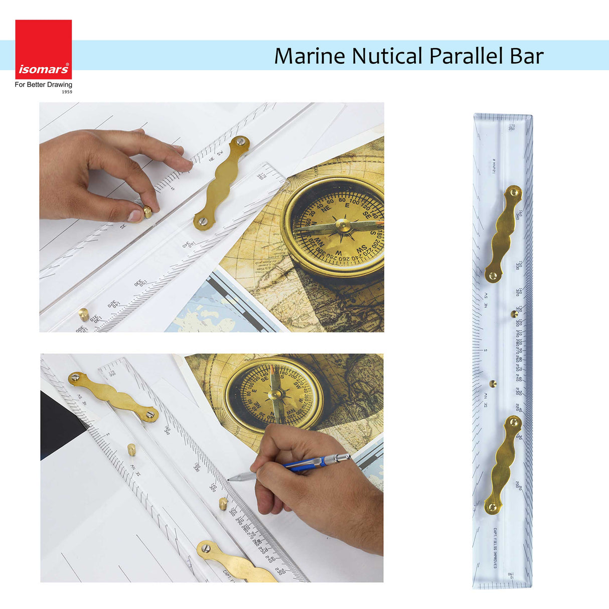 Isomars Marine/Nautical Parallel Bar - Professional 21'' - Comes in Protective Cloth Bag (Ruler-21")