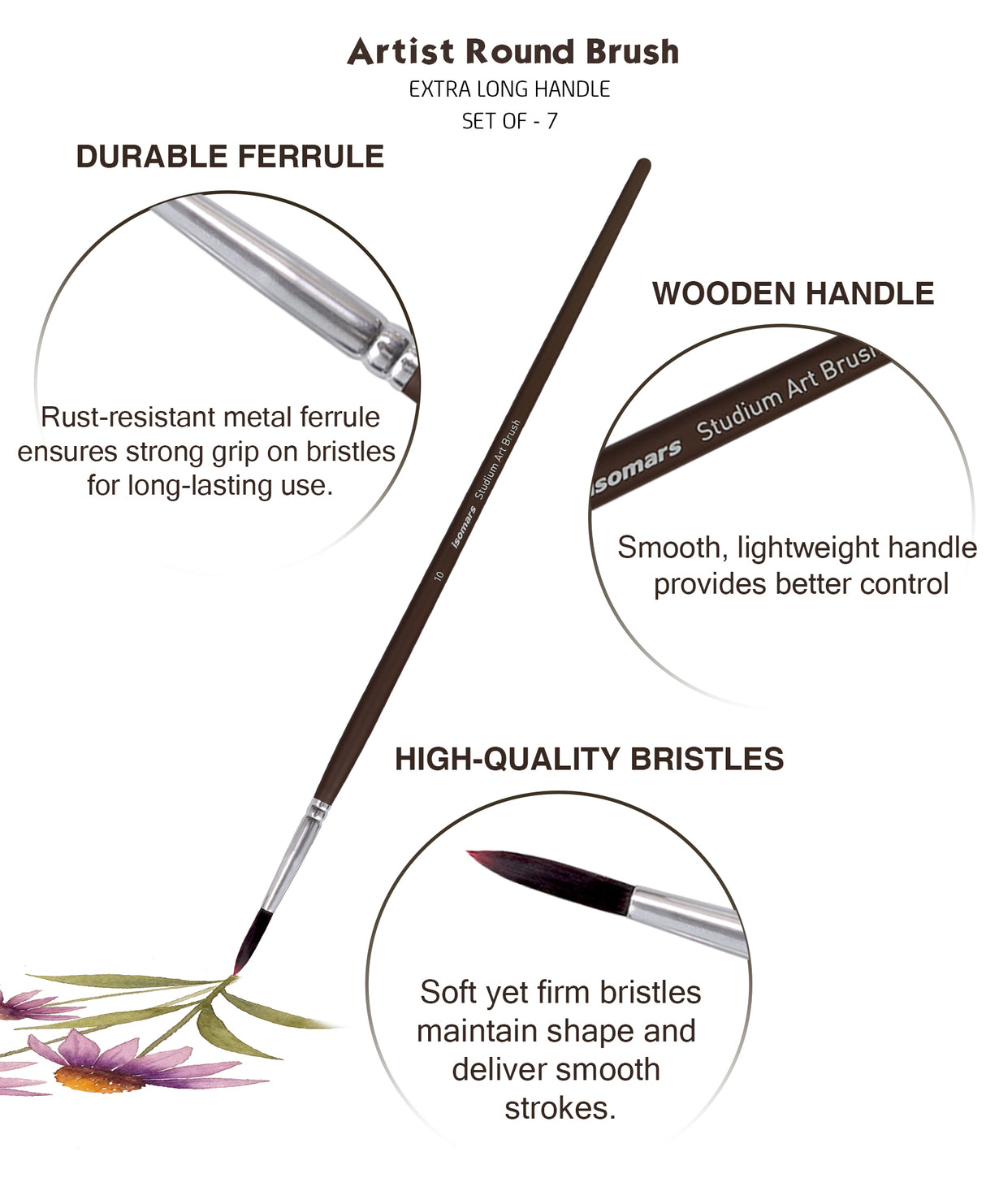 Multi-Size Professional Round Paint Brushes For Artists Students And Beginners