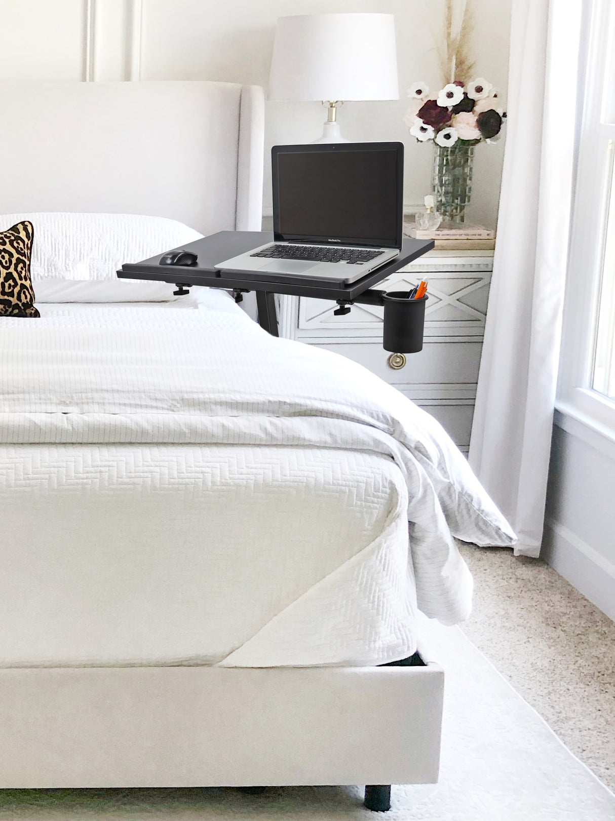 Isomars Metal Multipurpose Laptop Table Study Desk, Caster Lockable Wheels, & Height Adjustable For Breakfast Table, Work From Home & Online Classes (Black)