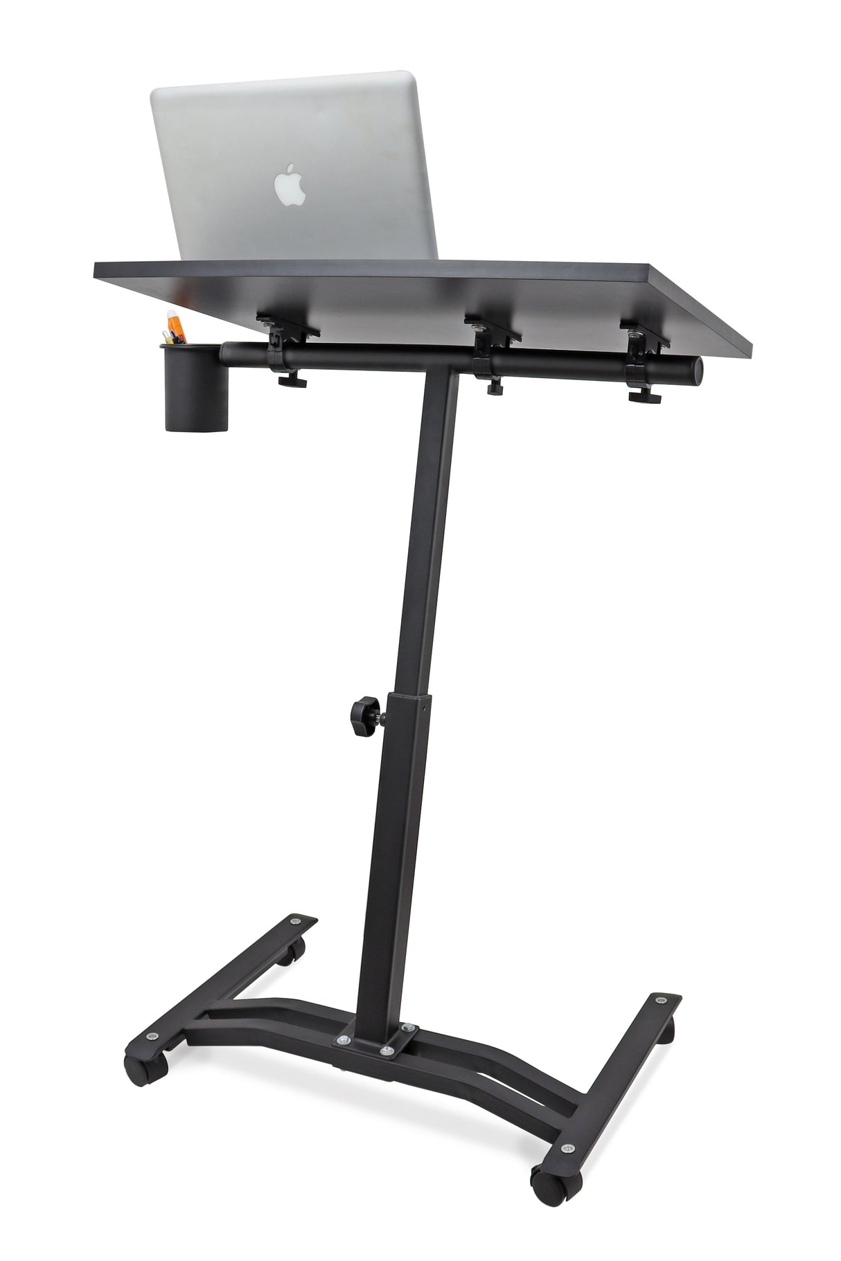 Isomars Metal Multipurpose Laptop Table Study Desk, Caster Lockable Wheels, & Height Adjustable For Breakfast Table, Work From Home & Online Classes (Black)