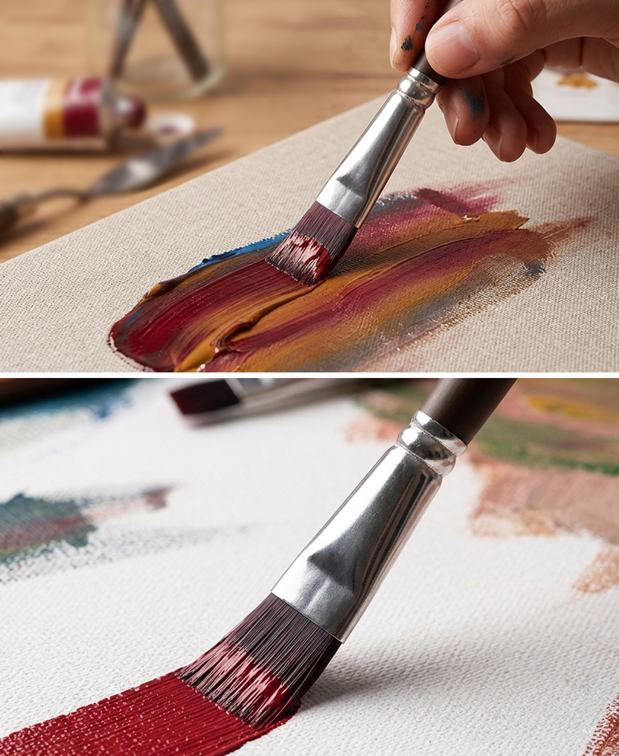Professional Synthetic Flat Brushes For Oil Painting And Decorative Artwork