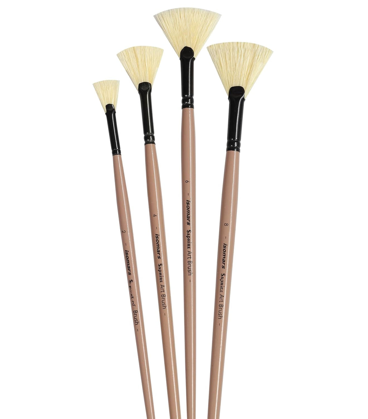 Saphire Fan Paint Brush Set of 4 | Professional Taklon Synthetic Long Handle Artist Brushes for Blending, Texture, Foliage & Cloud Effects | Acrylic, Watercolor, Oil, Gouache & Craft Painting