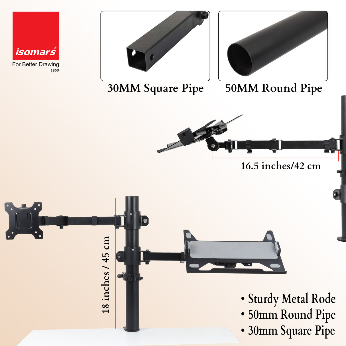 Isomars Laptop and Monitor Table Stand - Adjustable Height & Angles and Sides (Laptop & Monitor Mount)