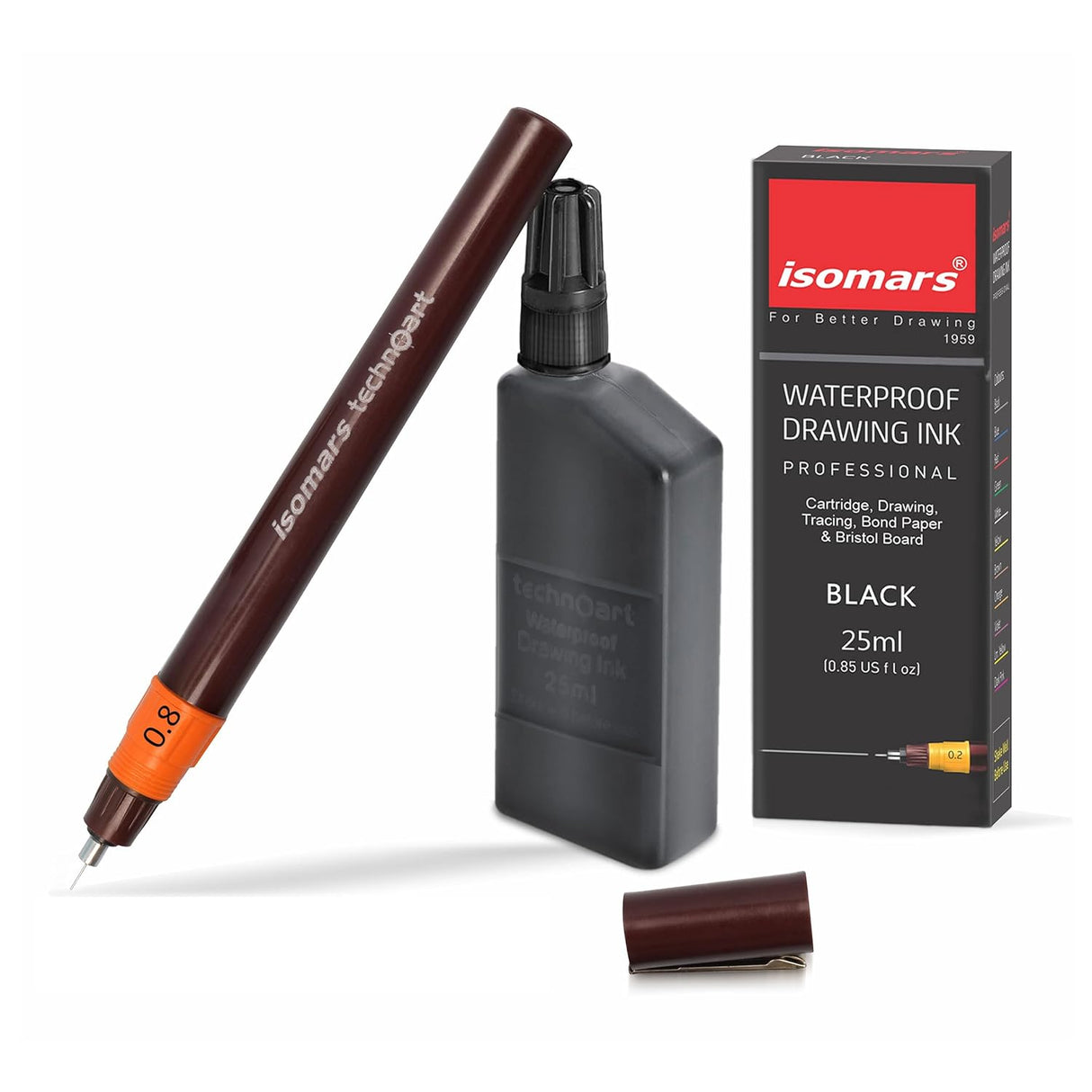 Isomars Technoart 0.8mm Fineliner Pen with Waterproof Black Drawing Ink Set