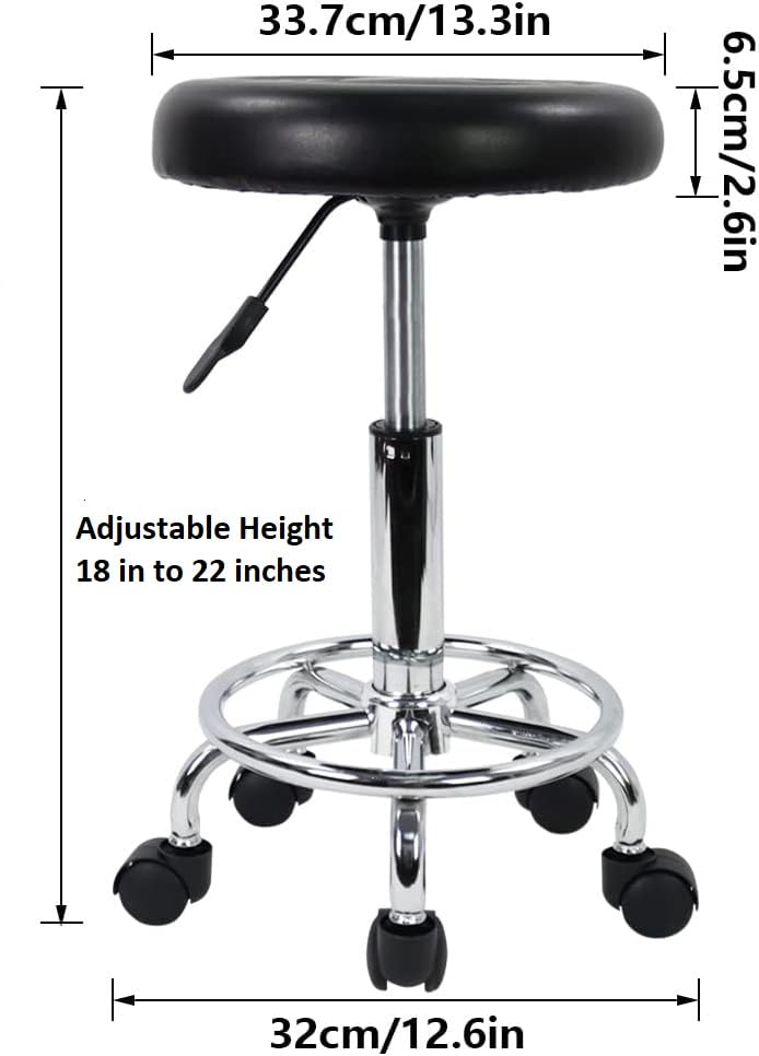 Isomars Drafting Stool, Adjustable Height 18-22 Inches, Black Swivel Seat with Wheels, Chrome Metal Base, 33cm Diameter