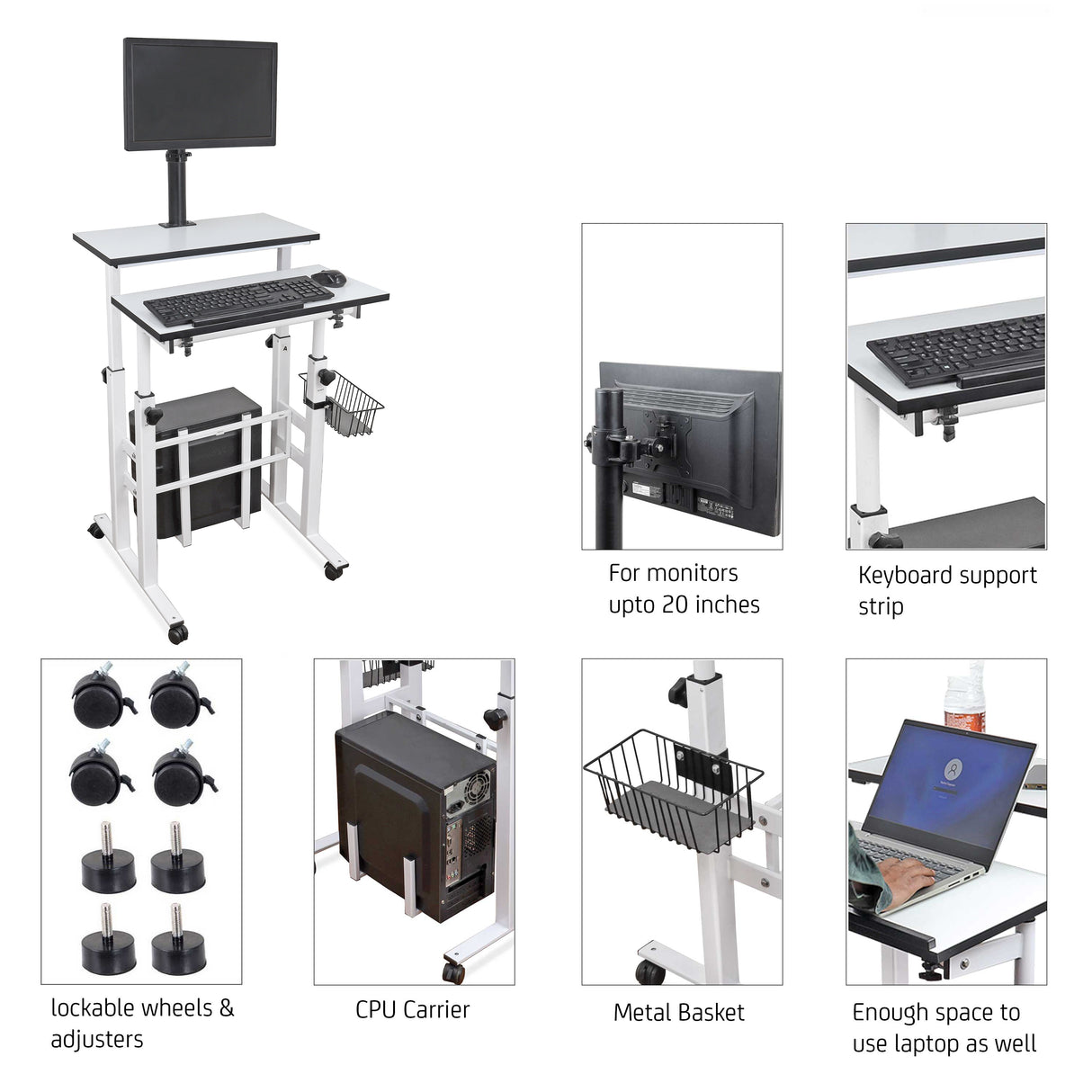 Isomars Desktop & Laptop Multipurpose Table and Adjustable Height & angles, Computer Workstation, Monitor Arm Pipe - Useful for Using Gadgets Like Desktop, Laptop Made In India (WHITE)