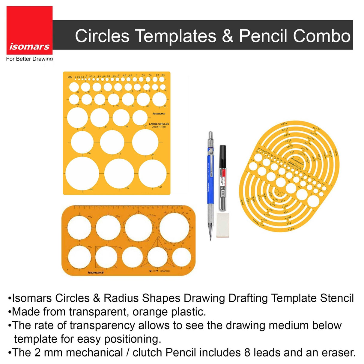 General Purpose Circles Templates & 2MM Mechanical Pencil Combo - Isomars