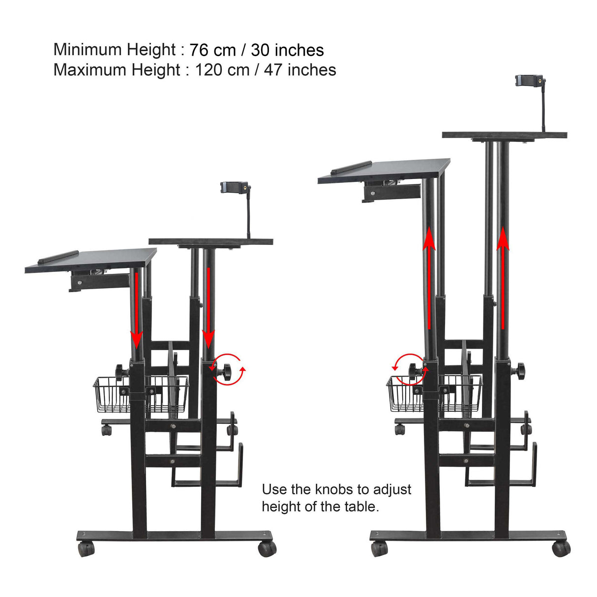 Isomars 24"/61cm Wide Made In India Desktop & Laptop Multipurpose Adjustable Table & Computer Workstation - Useful for Using Gadgets Like Desktop, Laptop etc (Black)