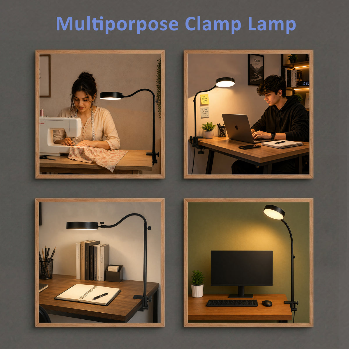 Isomars LED Study, Reading, Laptop, Computer,etc Desk Lamp with Clamp, Flexible Gooseneck, 3 Color Modes (Warm/Natural/Cool), Eye-Care Lighting (Black)
