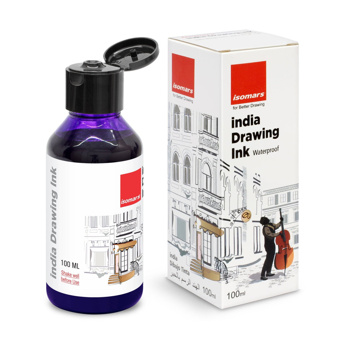 India Waterproof Drawing Ink - 100ML Fadeproof, Non-Toxic, Professional Art Supplies - Isomars