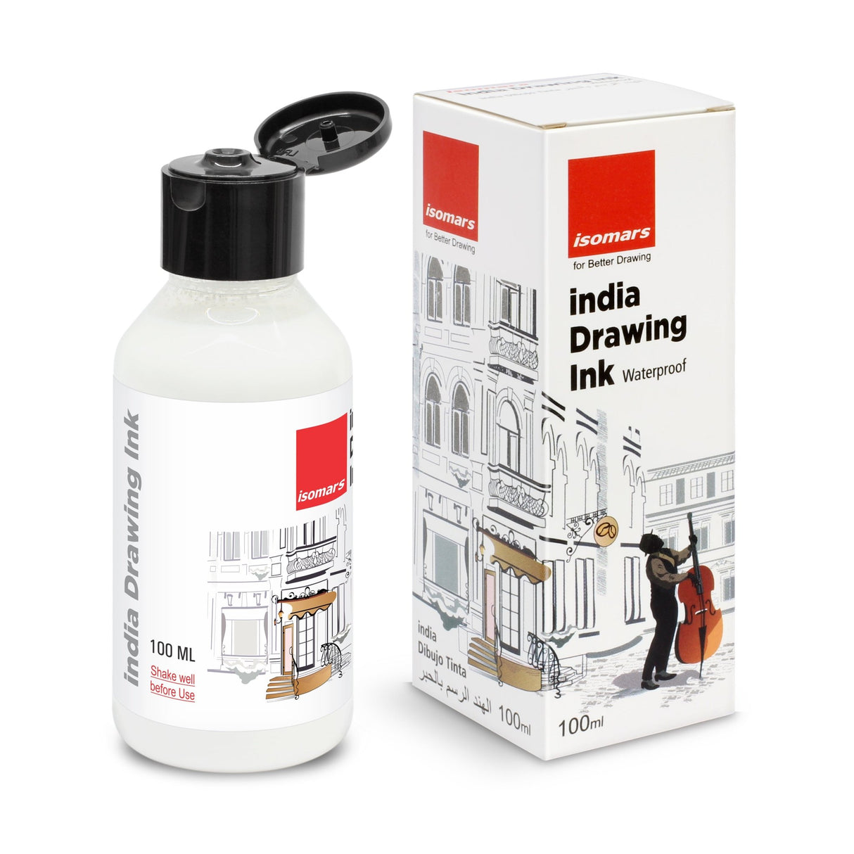 India Waterproof Drawing Ink - 100ML Fadeproof, Non-Toxic, Professional Art Supplies - Isomars