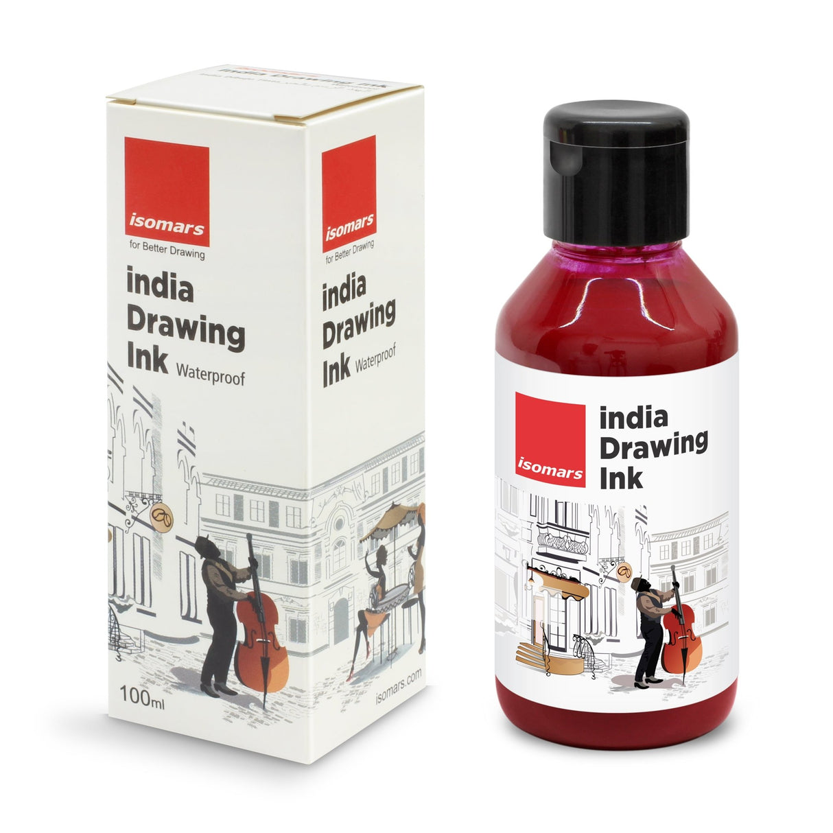 India Waterproof Drawing Ink Maroon 100ml | Permanent Lightfast Artist Ink for Calligraphy, Airbrush, Illustration & Fabric Painting - Isomars