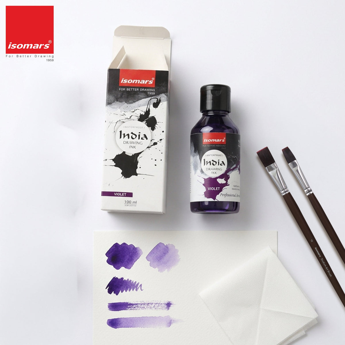 India Waterproof Drawing Ink Voilet 100ml | Permanent Lightfast Artist Ink for Calligraphy, Airbrush, Illustration & Fabric Painting - Isomars