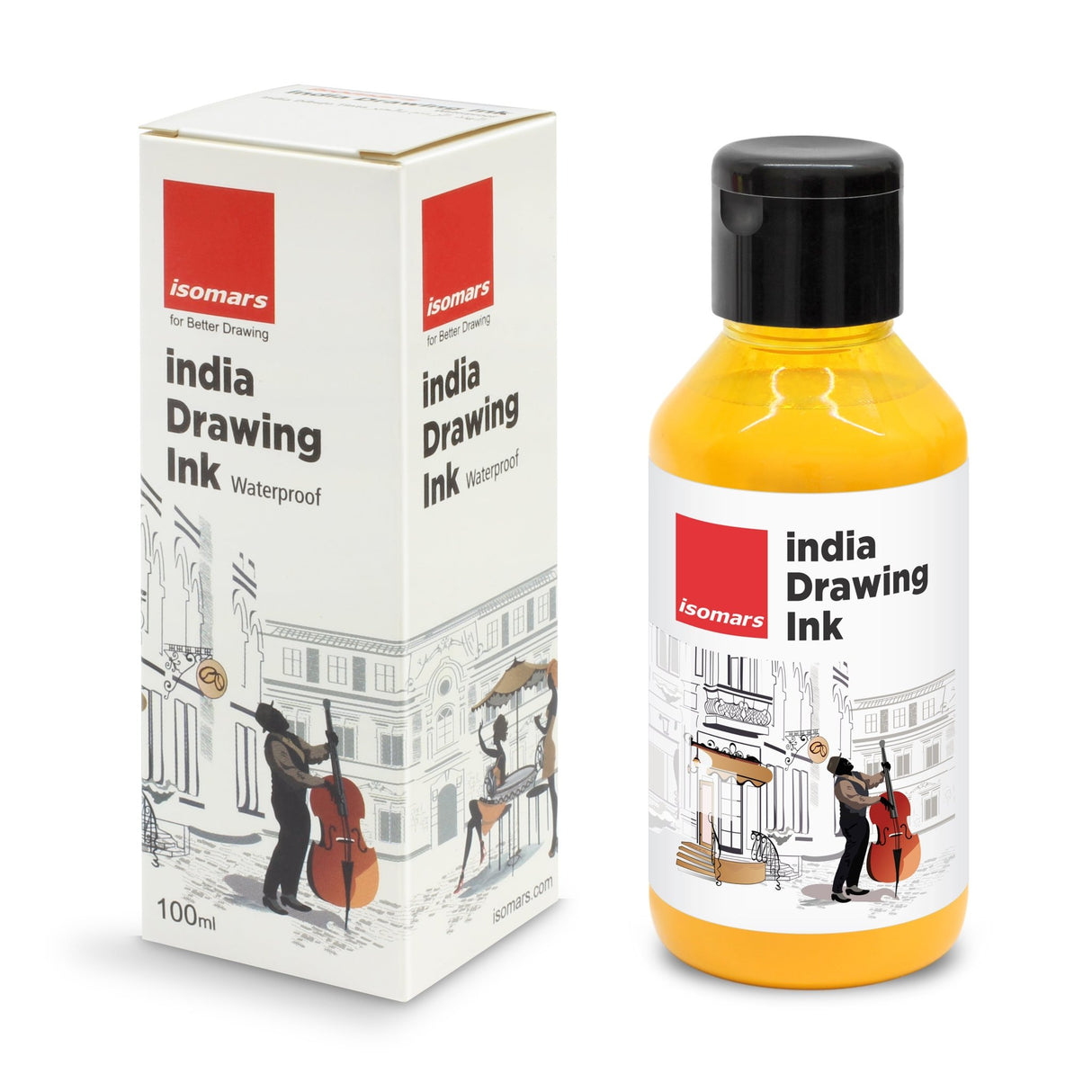 India Waterproof Drawing Ink Yellow 100ml | Permanent Lightfast Artist Ink for Calligraphy, Airbrush, Illustration & Fabric Painting - Isomars