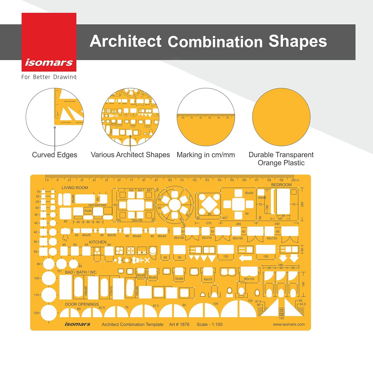 Isomars 1:100 Scale Architectural Drawing Template Stencil - Architect Combination Templates - Isomars