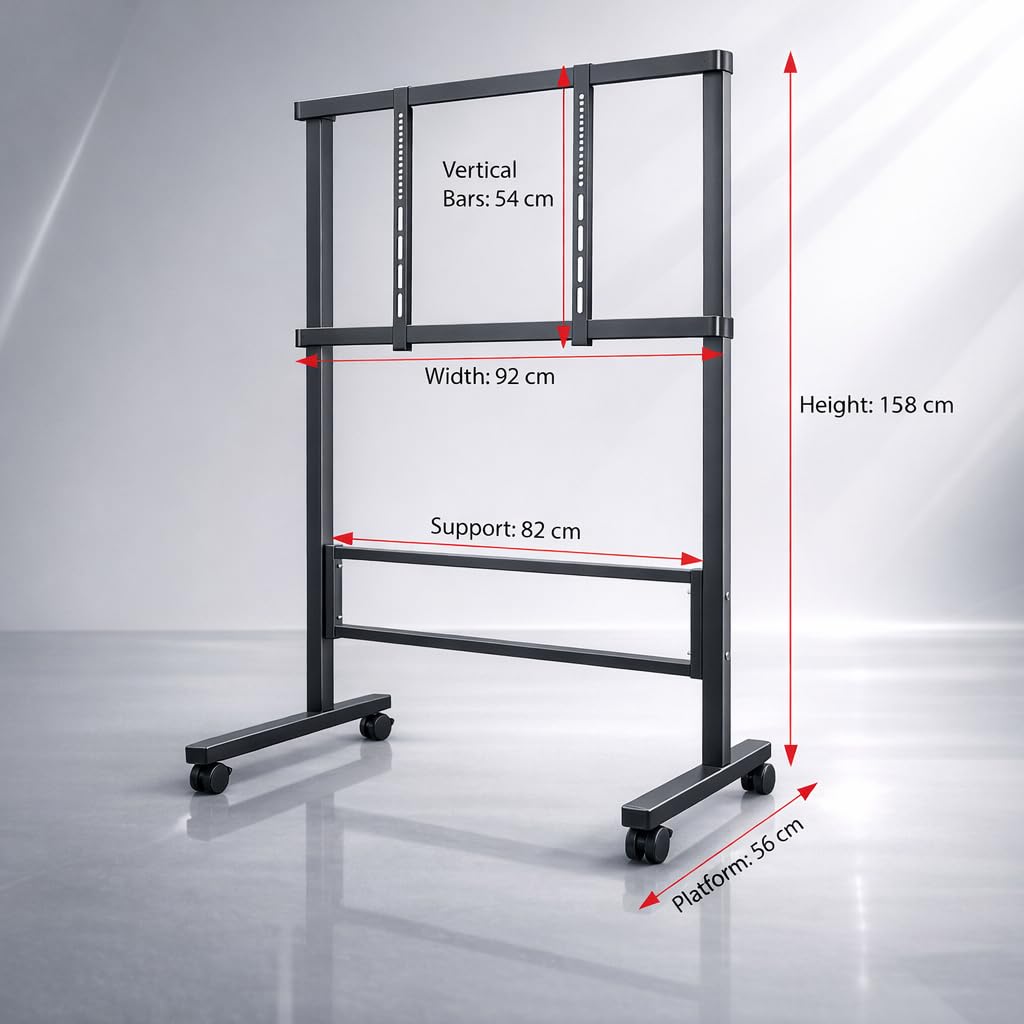 ISOMARS 26''–65'' TV Floor Cart with Wheels | Heavy Duty Movable Mobile TV Stand with Shelf, Lockable Wheels & Universal VESA Mount for Home, Office, Classroom & Presentation Use - Isomars
