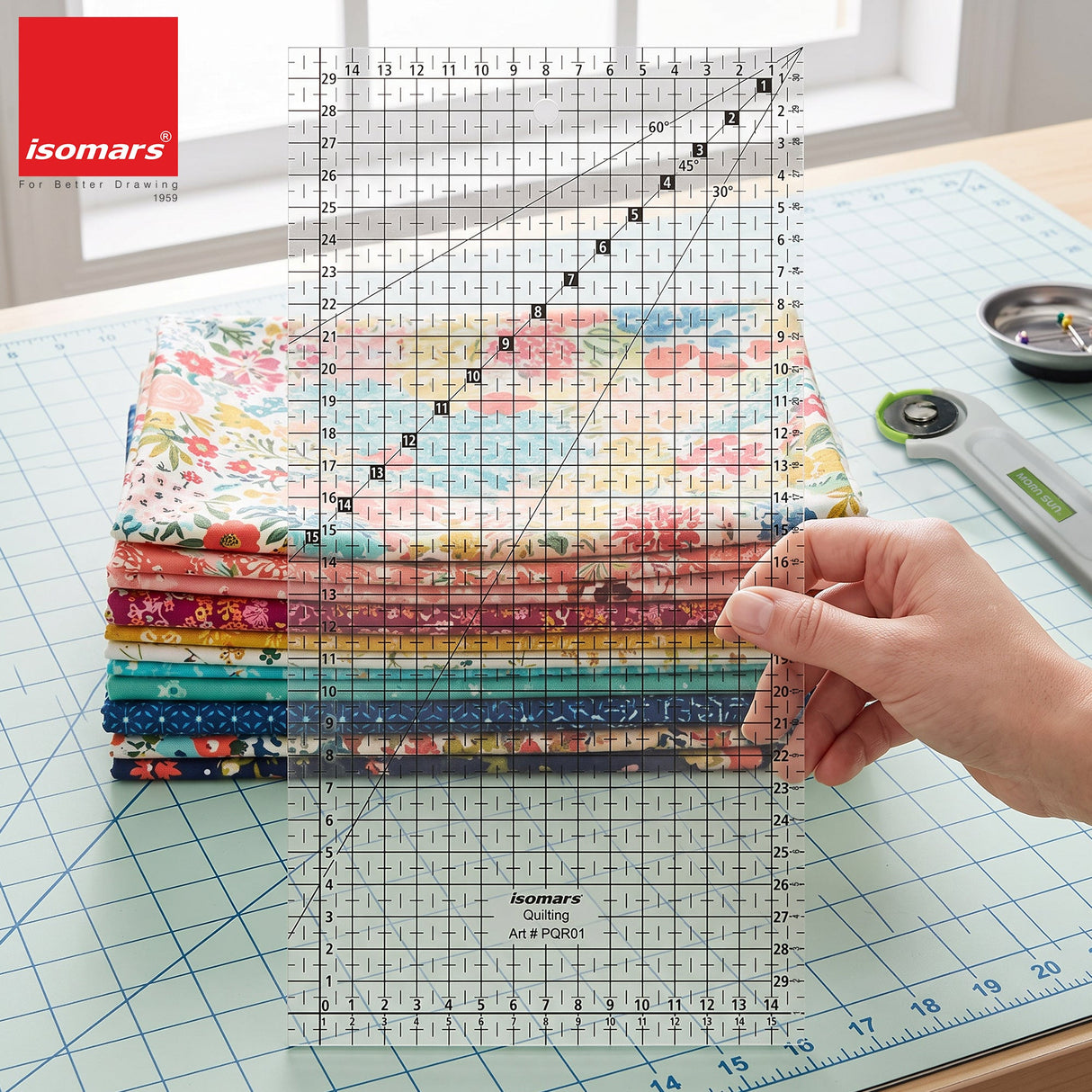 Isomars 6" x 12" Patchwork Quilting Ruler for Sewing & Cutting - Isomars