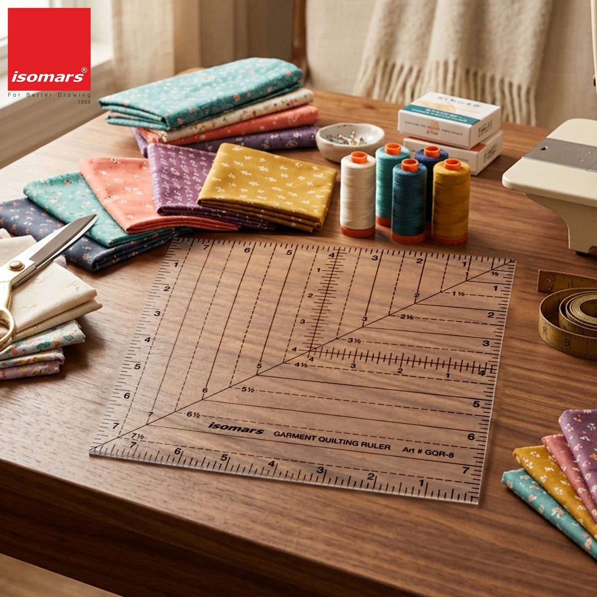 Isomars 8" x 8" Garment Quilting Ruler for Sewing & Cutting - Isomars