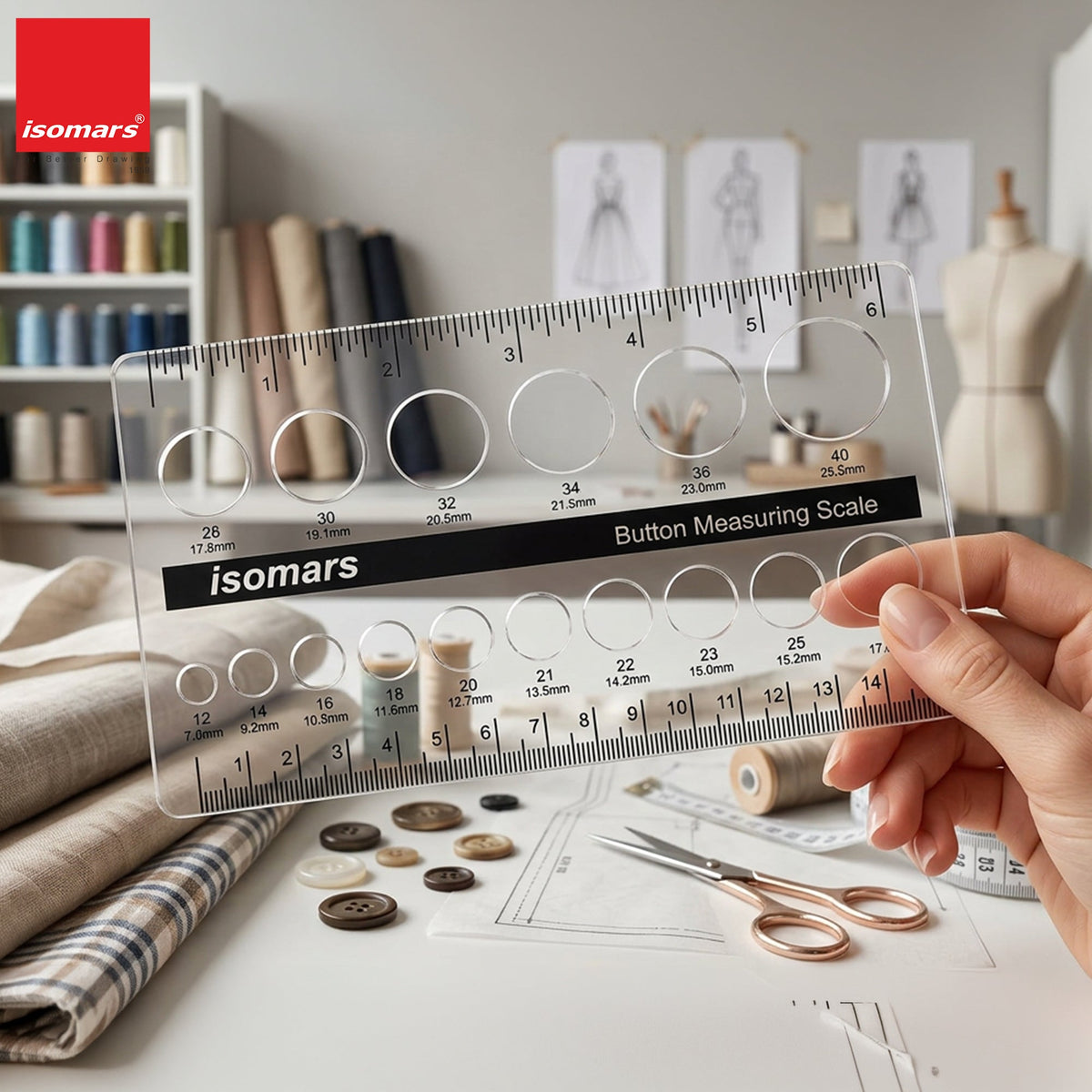 Isomars Acrylic Button Measuring Scale for Tailoring & Fashion Design - Isomars