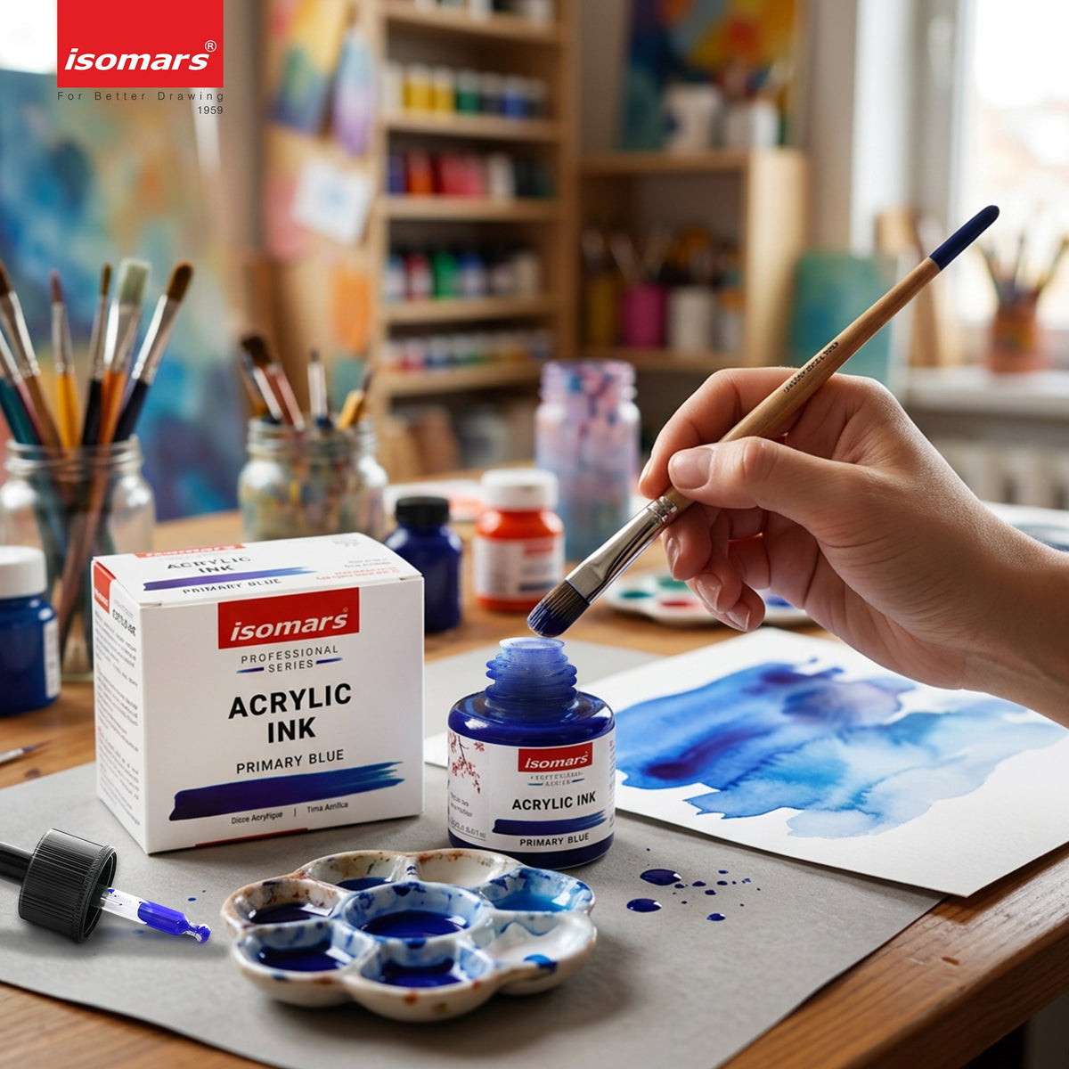 Isomars Acrylic Ink Blue 35ml with Dropper for Art & Drawing - Isomars