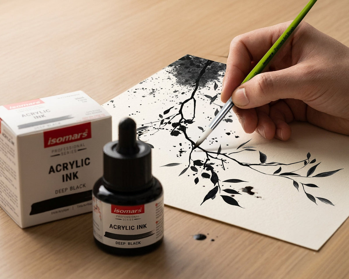 Isomars Acrylic Ink Set of 3: Deep Black, Titanium White, Brown - Isomars
