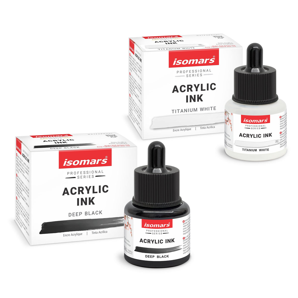 Isomars Acrylic Ink White & Black Combo 35ml Each with Dropper - Isomars