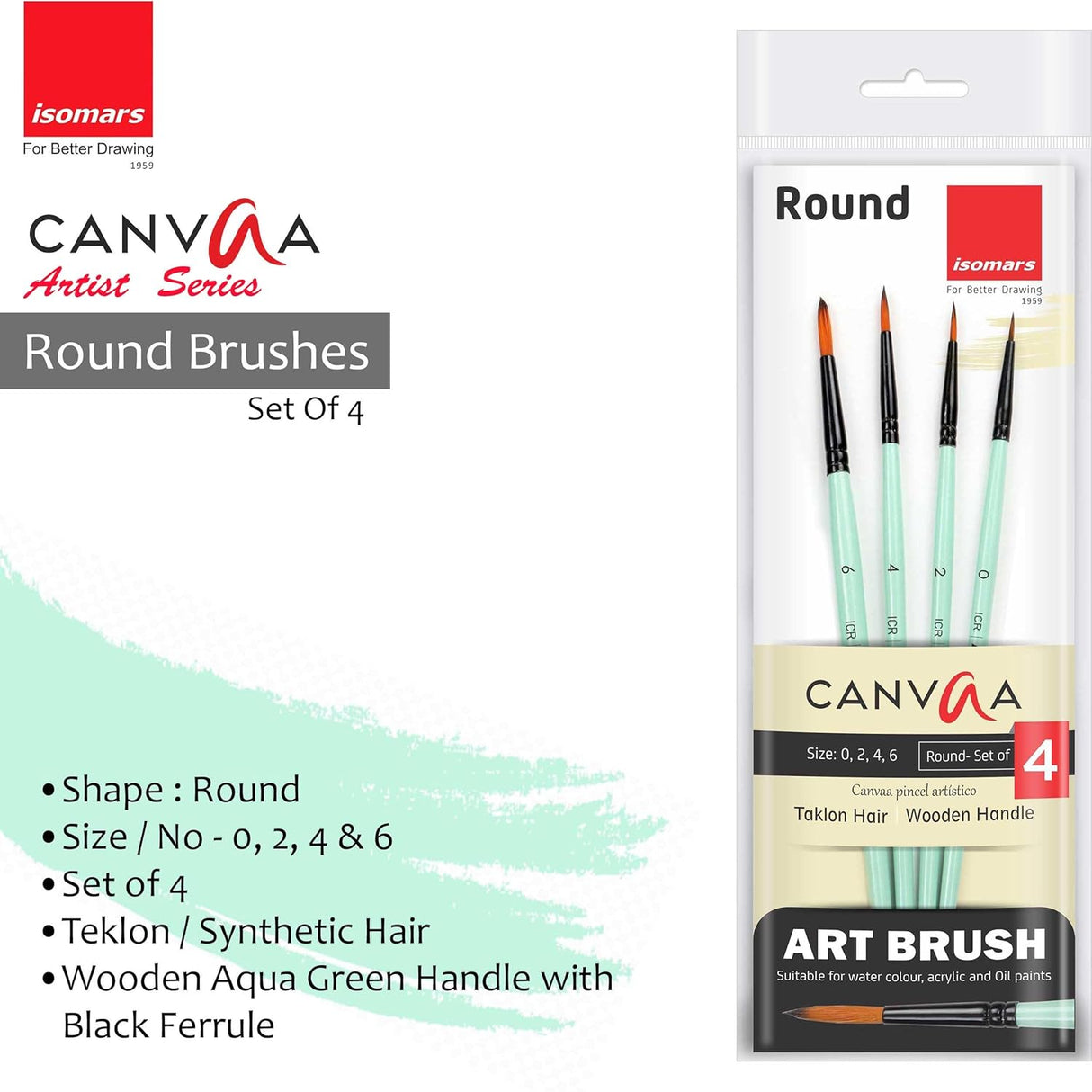 Isomars Acrylic Paint 12ml - Set of 12 Vibrant Pigminted & Fadeproof Colours 4 - Includes Round Canvaa Brush - Set of 4 ARTIST SERIES - For Canvas Painting, Scrap Book, Paper Board, Wood & Terracotta - Isomars