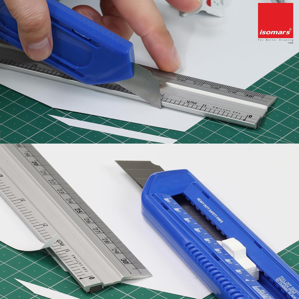 Isomars Aluminium Cutting Rulers Combo Set of 2 (12 Inch & 24 Inch) | Metal Cutting Scale with Inch & CM Markings | Non-Slip Edge for Precision Cutting, Drafting, Measuring & Craft Work - Isomars